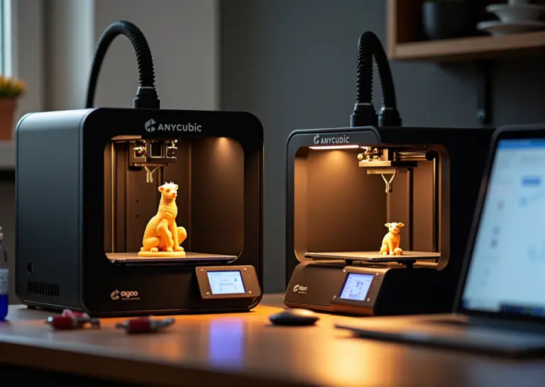 Рабочее место ювелира с фотополимерными принтерами Anycubic и Elegoo, печатающими миниатюры и ювелирные прототипы, станция мойки и УФ-отверждения, инструменты и ноутбук с слайсером